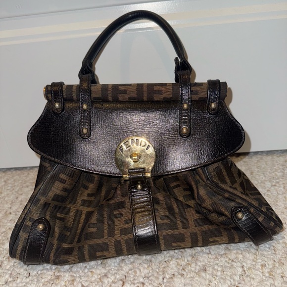 Fendi Handbags - Fendi Brown and Black Satchel with Iconic Monogram